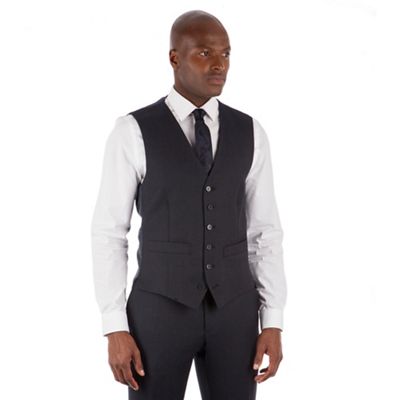 Navy semi plain 6 button tailored fit suit waistcoat